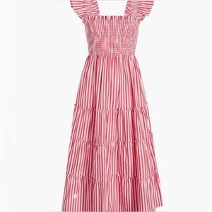 New Hill House The Ellie Nap Dress Cherry Red Stripe Maxi Smocked XL